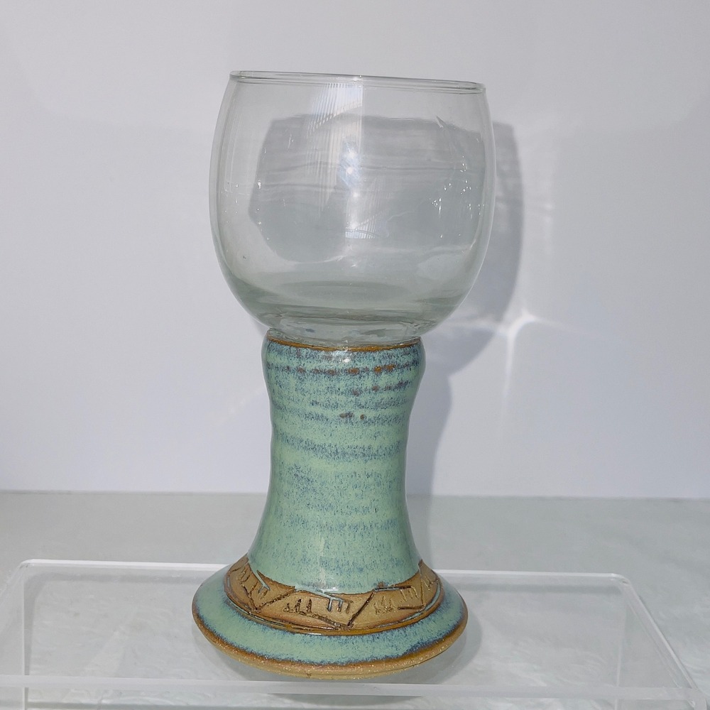 Unbranded Pottery Small Bud Tea Candle Blue Glaze Dragonfly Mark Stoneware Decor